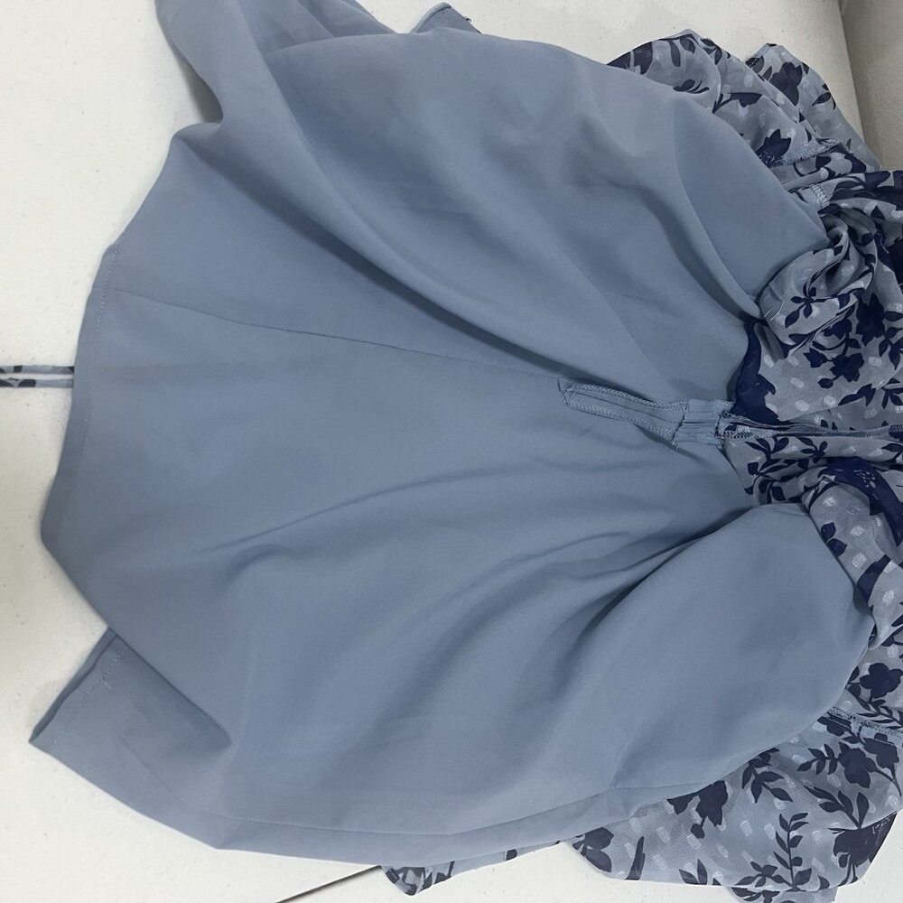 Eliza J Blue Macaw Bird Floral Sleeveless Textured Ruching Midi Trumpet Dress 8 - Picture 5 of 13